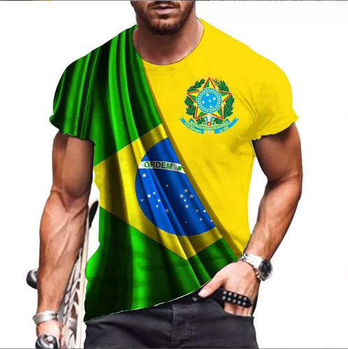 Camiseta Manga Corta 3d De La Bandeira Do Brasil Esportiva