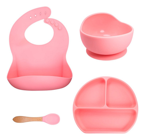 Set Platos Vajilla En Silicona Para Bebe Con Succión Babero