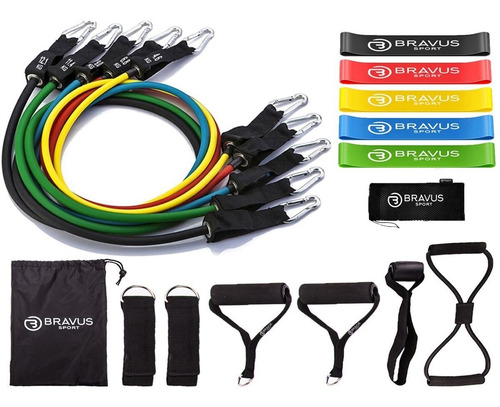 Kit Elástico Tubing Premium + 5 Mini Bands 100% Látex Bravus Preto