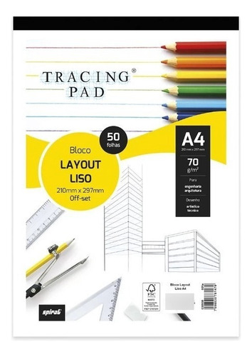 Bloco Desenho Layout Liso A4 70g Off Set 50 Folhas 210x297mm
