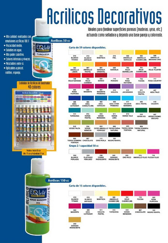 Set X 20 Pinturas Acrilicas Eqarte X 50cc (52 Colores)