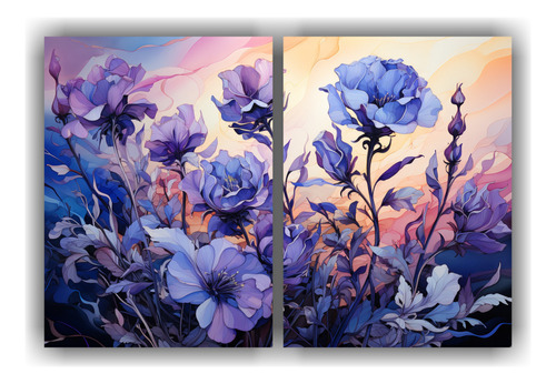 100x65cm Set 2 Artes Moderno Lavanda Y Hierbas En Azules