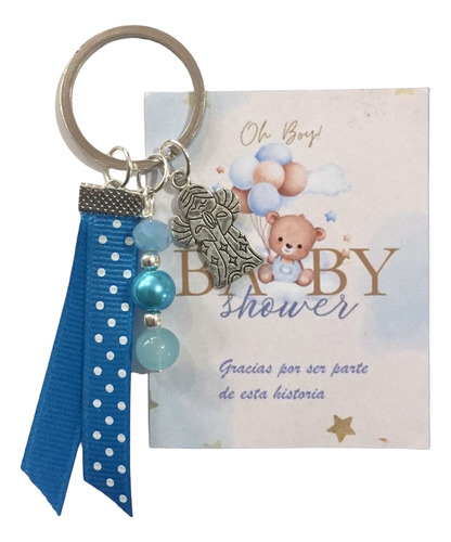 30 Llaveros Baby Shower Listón Azul