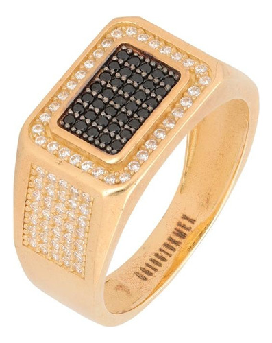 Anillo Oro 10k Hombre Cuadrado Zirconia Negra