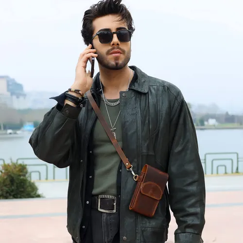 Bolsa De Telefono Cruzada De Hombres Hecho A Mano, Caja De B