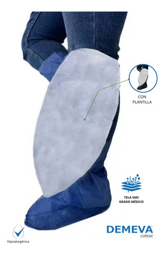 Bota Desechable Quirurgica Con Plantilla Demeva 50pz Azul Lisa Unitalla