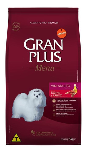 Ração Gran Plus Cães Menu Adultos Mini  Carne E Arroz 15kg