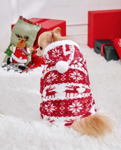 Abrigo Mascota Calentito Estilo Navideño (chico) Rojo