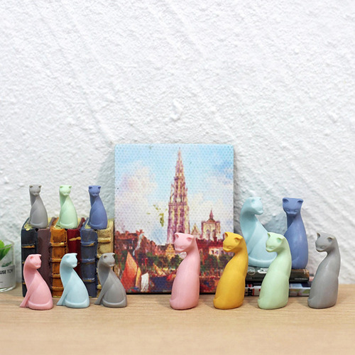 2 Figura De Gato En Miniatura Hecha A Mano Para Casa De Rosa
