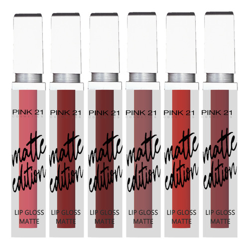 6 - Lip Gloss Matte Edition Cs3665a - Kit Pink21 Atacado