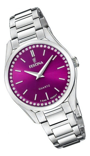 Reloj Festina F20583.2 Mujer Acero Piedras Cristales Fucsia Color de la malla Plateado Color del bisel Plateado