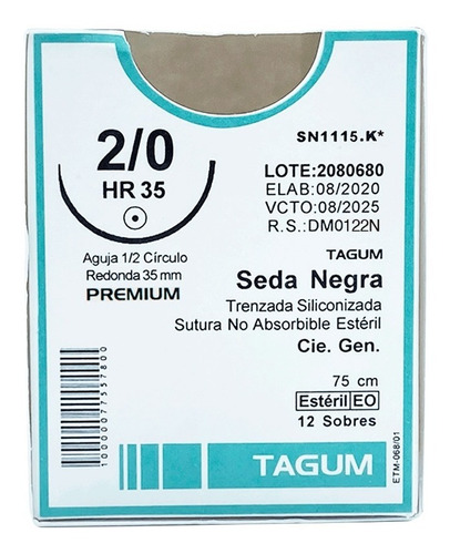 Sutura Seda Negra Trenzada Premium 2-0 1/2c 75cm Sn1115.k*