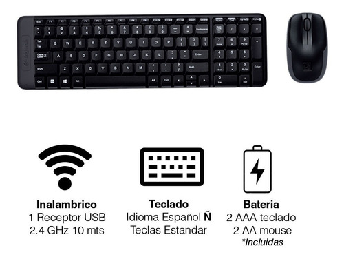 Imagen 8 de 8 de Kit de teclado y mouse inalámbrico Logitech MK220 Español Latinoamérica de color negro