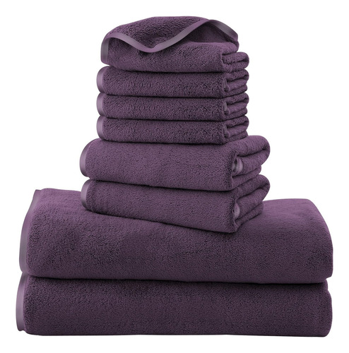 Set De 8 Toallas Cosy Family, De Microfibra, Morado Uva