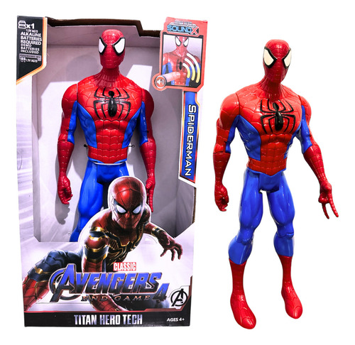Boneco Homem Aranha Vermelho E Azul Luz E Som 30cm