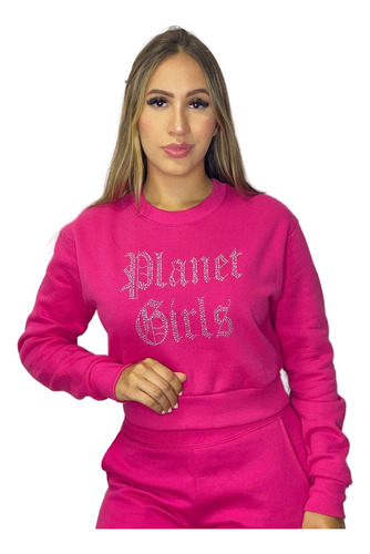 Blusa Moletom Rosa Gola Careca Planet Girls Feminino Gang