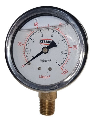 Manómetro Con Glicerina 7kg 100lbs 63mm Rosca 1/4 Inferior