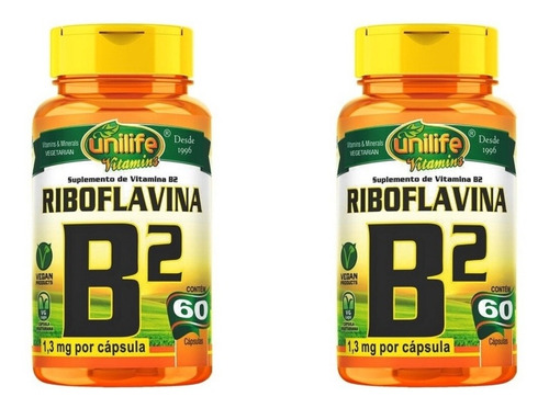 X2 Riboflavina Unilife 1.3mg Por Caps (120 Cáps Veganas) 