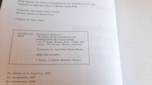 Imagen 3 de 9 de El Choque De Civilizaciones Samuel Huntington Paidos
