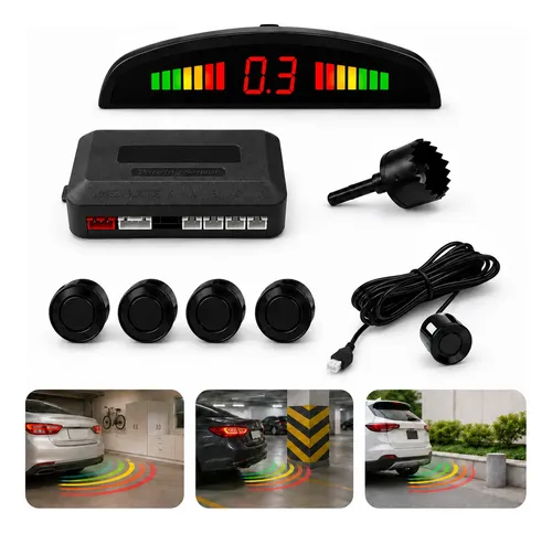 Kit Sensor De Estacionamento Preto 22mm Universal Ré Buzzer Preto