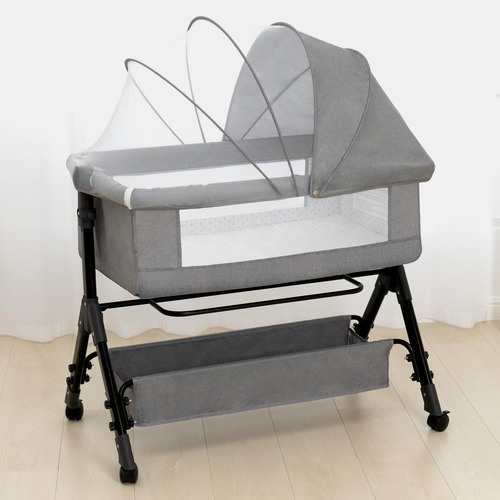 Baby Bassinet Bedside Sleeper 3-in-1 W/ Wheels & Storage Gre