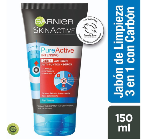 Limpiador Integral 3 En 1 De Carbón Garnier Skin Active