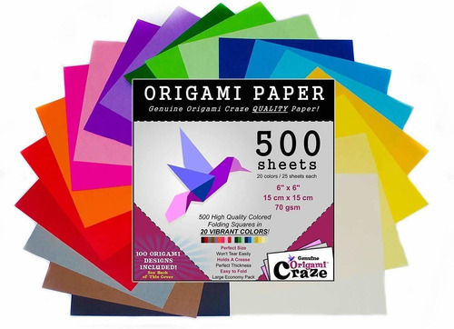 Papel Para Origami, 500 Hojas Cuadradas De 15cm, 20 Colores