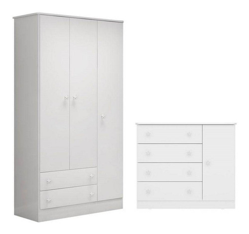 Jogo De Quarto Com Cômoda E Guarda Roupa 3 Portas