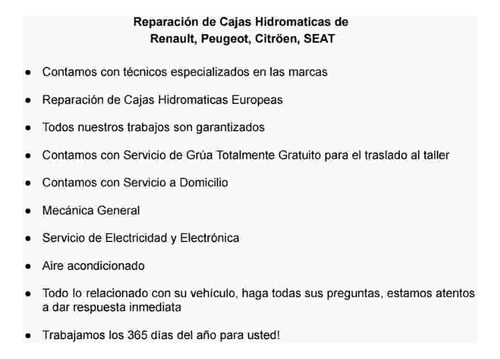 Reparación Cajas Hidromaticas Renault-peugeot-citröen-seat