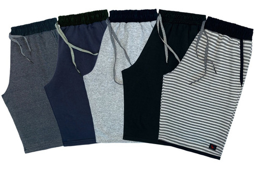 Imagem 1 de 6 de Kit 5 Bermudas Moletom Masculina Listrada Academia N.f Ful
