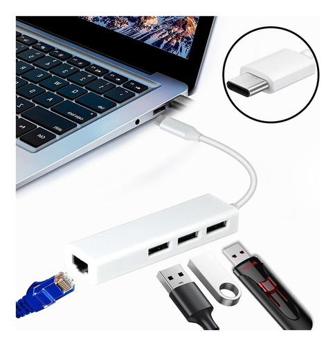USB-C para hub e adaptador Ethernet Rj45 Otg para laptop