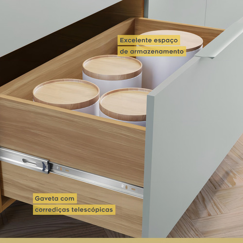 Cozinha Modulada Marquesa Ripada Mdf 5 Peças Nature Verde
