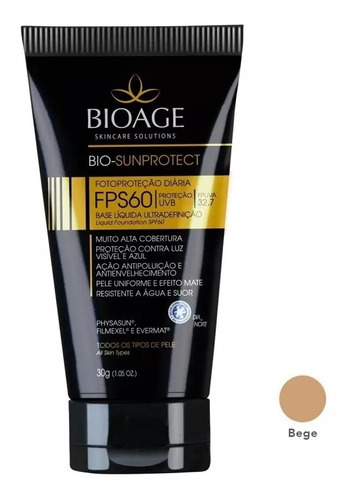 Base de maquiagem líquida Bioage Base líquida BIO-SUNPROTECT tom bege  -  30mL 30g