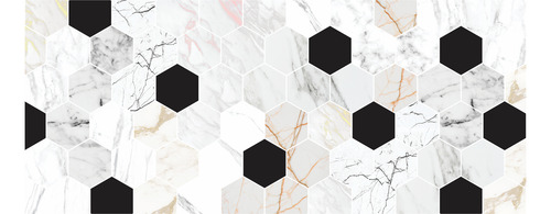 Vinilos Decorativos Fondo De Azulejos Hexagonal 150x60cm Negro Y Marmol