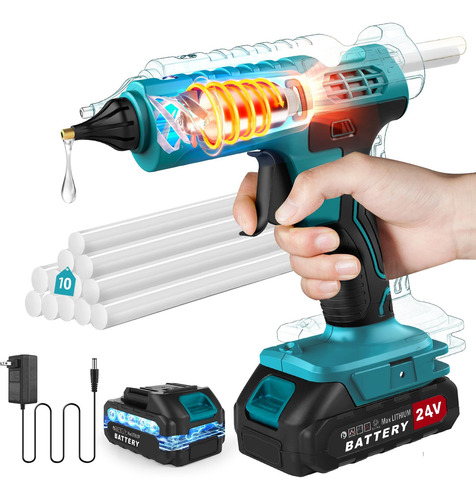 Pistola Cola Quente Sem Fio 100w Com Baterias E 10 Bastões
