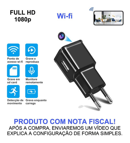Câmera Espiã Carregador Usb, Full Hd, Wi-fi, + Micro Sd 64gb