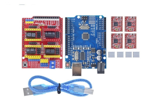 Arduin Genérico Uno R3 +shield Cnc+ 4 Drivers A4988 