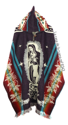 Maxi Ruana Lana Alpaca Tejida Virgen De Guadalupe. 