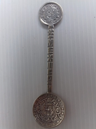 Antigua Cucharita Mexico Plata Sellada 925 Calendario Azteca