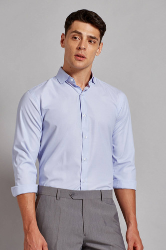 Camisa Devré De Vestir Slim Rayada Celeste Hombre 44d0004...