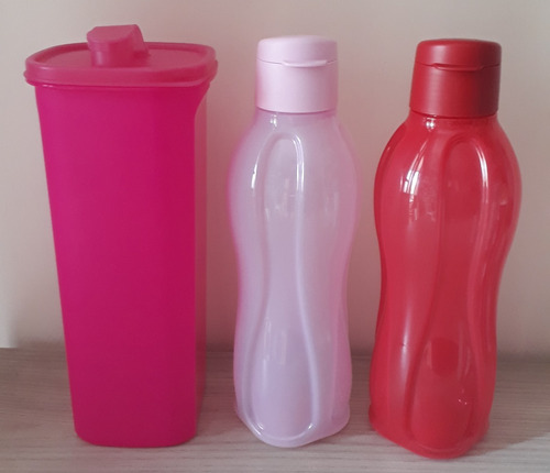 Eco Garrafa Vermelha Rosa E Tupper Slim Rosa Neon Tupperware