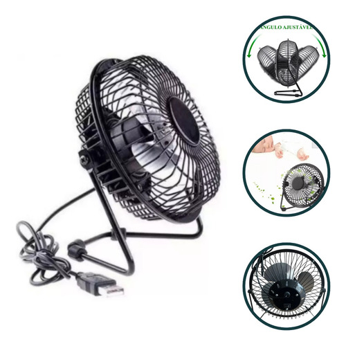 Mini Ventilador De Mesa Computador Portátil Silencioso Preto