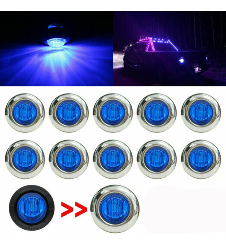 50 Pcs Azul Camión Lateral Led Luz Indicadora 12v 24v