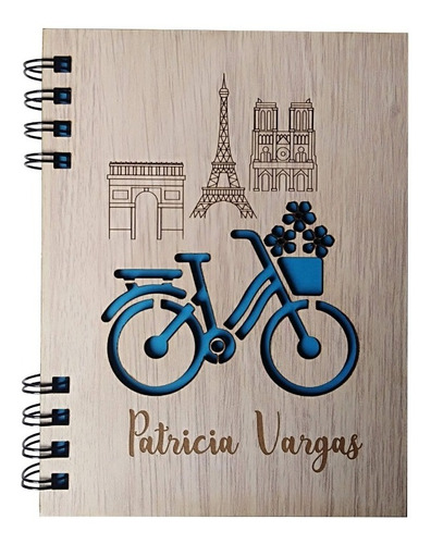 Cuaderno Bicicleta París Personalizado Con Nombre 19x14cm 