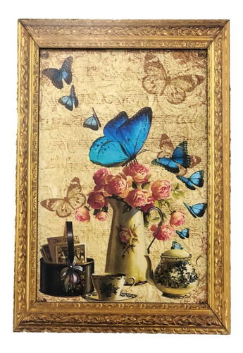 Cuadro Decorativo Vintage Hogar Oficina Mariposa Marco 25x36