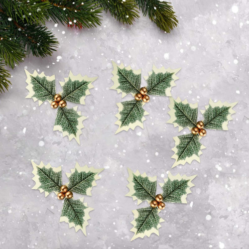 3 X 5 Uds. De Hojas De Bayas Artificiales De Navidad Para