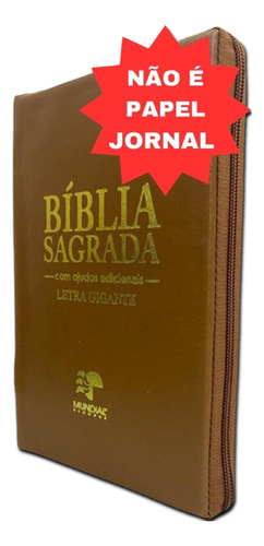 Bíblia Sagrada Letra Gigante - Capa Com Zíper Caramelo