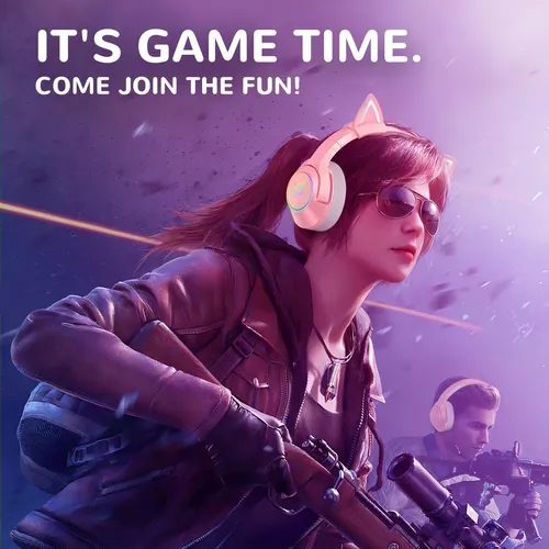 Audifonos Gamer Onikuma K9 Rosado Pink Orejas Gato Pc
