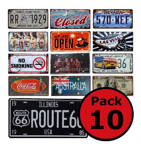 10 Placas Metal Vintage  Retro Decorar Bares Negocios 30x15