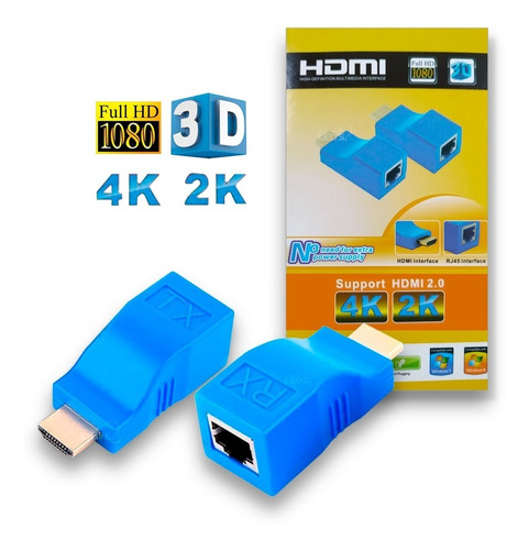 5 Extensor Hdmi 3d 30 Metros Via 1 Cabo De Rede Rj45 Cat5e/6